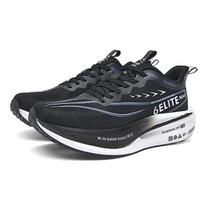 Men's Carbon Plate Sports Shoes Anti-slip Cushioned Elastic Running Sneakers for Couple Teenager Training Lightweight Breathable