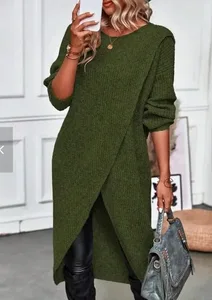 Womens Long Knitted Sweater Dress 2025 Autumn Winter Warm Fur Jumpers Casual Solid Loose Knit Midi Dress Lady Work Pullovers