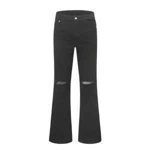 Urban Street Mens Slim Fit Flared Jeans White Black Distressed Jeans Overall Y2k Solid Color Washing Skinny Jeans Men Ripped