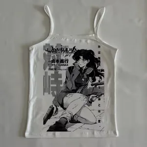 Y2k Anime Print Black Tanks Goth Sexy Bodycon Cropped Tops Women Camis Streetwear Harajuku Coquette Basic Corset Top Clothes Emo