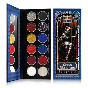 Eyeshadow Palette 12 Colors Chameleon Metallic Silver Shimmer Black Goth Clown Halloween Long Wear Vegan Eye Makeup 17g