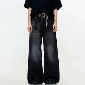 Simple Men's Denim Trousers Solid Color Washing American Style Casual Pants Straight Leg Baggy Male Jeans Spring 9W667