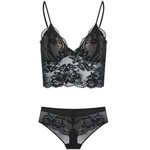 Ultra-thin French Lace Wireless Bra Set strapless Triangle Cup Slim Invisible Lingerie for Big Bust To Look Smaller and Stylish