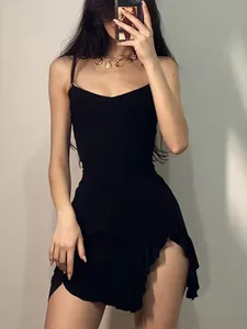 Summer Dress Women Casual Sleeveless Strap Backless Bodycon Folds Sexy Mini Dress Fashion Split Club Elegant Party A-LINE Dress