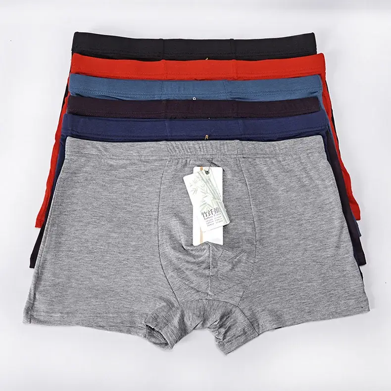 Colorful Ultra Soft Comfy Bamboo Fiber Underwear Mens Boxer blue Breathable Underpants Men Size XL-6XL 7XL Solid Calzoncillos