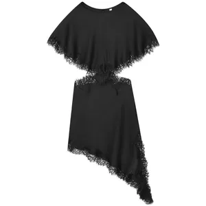 Cut Out Black Dress Woman Asymmetrical Lace Midi Dress Cape Sleeve Elegant Party Dresses Women Sexy Luxury Cocktail Dress