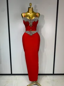 Women Bodycon Bandage Dress Wedding Sexy Backless Luxury Rhinestone Clothes Nightclub Evning Party Birthday Maxi Long Dresses