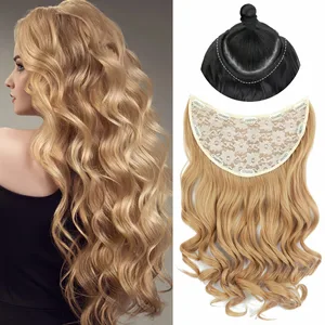 Clip In Synthetic Hair Extensions 22 Inch Long Wavy V-Shaped Hair Extension Gold Hair Piece With 10 Clips For Women Daily Use