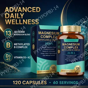 25-in-1 Magnesium Complex with Glycinate Citrate Malate Vitamin D3 K2 B12 Methylfolate for Relaxation Energy Nerve 120 Capsules