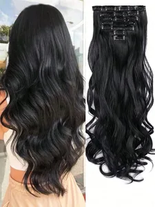18~30 inch Long Wavy Clip-in Hair Extensions 7pcs/set Thick Hair pieces With Invisible Clips Soft Synthetic Fiber Black