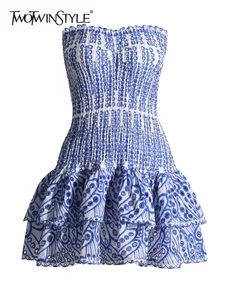 Cut Out Layered Hem Sexy Dress For Women Strapless Sleeveless Off Shoulder High Waist Mini Dresses Female Clothing