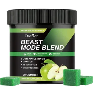 Docteat Beast Mode Blend Pre Workout Gummies Energy Focus & Endurance Support for Strength Training & Active Gym Days 70 Count