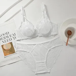 Ladies New Thin Lace Lingerie Set Soft Underwire Bra Push Up Support Bust Minimizing Anti Sagging Soft Comfort Wear 32-42