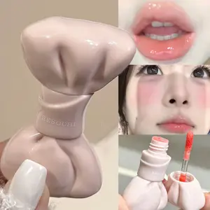 Bow Tube Watery Mirror Lip Tint Sweet Grey Pink Moisturizing Lip Gloss Glass Glossy Waterproof Lip Glaze Plump Lips Cosmetics
