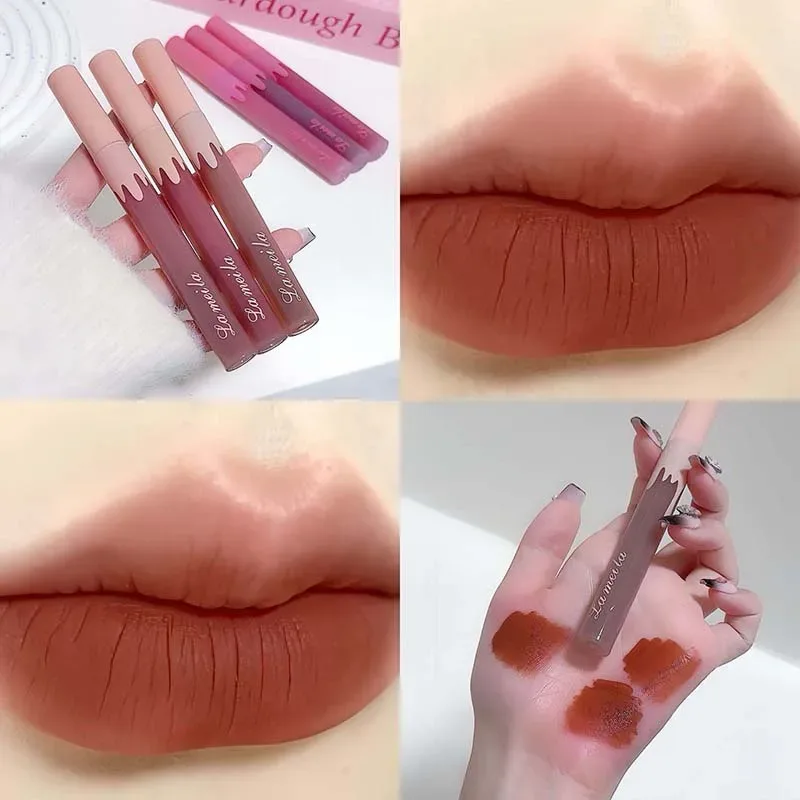 6color Velvet Matte Lip Gloss Waterproof Non Stick Cup Silky Matte Hawthorn Red Lipgloss Sexy Lip Makeup Cheap Lipstick Cosmetic