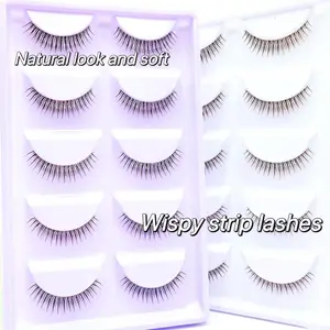 Soft & Natural Eye Enhancement 5 Pairs False Eyelashes Transparent Stem Soft Natural Strip Lashes