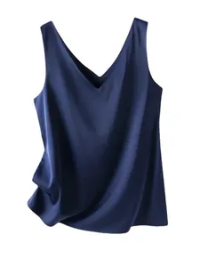 Woman T-shirts Elegant SILK Satin Blouse Sleeveless Female Summer Casual Loose Tanks and Camis Solid Green Tops for Women