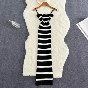 Summer Stripe Elastic Bodycon Strap Dress 2024 Sexy Beach Sundress Women Casual Slim Pencil Vestidos Maxi Long Dress