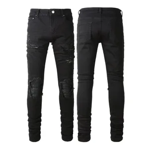 Skinny Hole Jeans for Men Vintage Pencil Pants Straight Ankle Length Trousers Washed Distressed Denims 2024 Autumn Streetwear