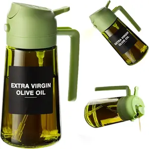 470 ML Oil Sprayer for Cooking 2-in-1 Olive Oil Dispenser and Oil Bottle with Stickers Thick Glass Spray Bottle