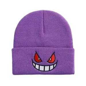 Pokemon Gengar Cartoon Embroidered Beanies Knitted Skullies Autumn Winter Warm Wool Hat Gengar Women Men Beanies