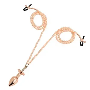 Small Medium Large Anal Beads Butt plug Pearl Nipple Clamps Set With Chain Metal Breast Clip Bondage Slave Couple Game Sex Toy