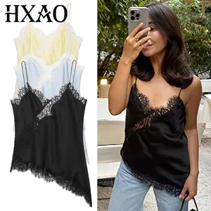 Lace Asymmetrical Top Women Tanks & Camis Summer 2025 Black Slip Sleeveless Top Ladies y2k Backless Off Shoulder Camisole