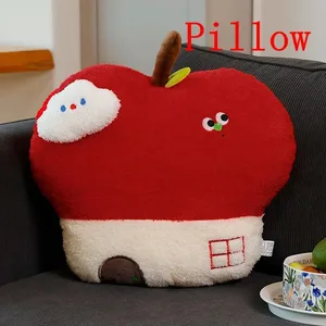 Cute Apple House Plush Pillow Optional With Blanket 2‑in‑1 Throw Cushion Kawaii Fruit Stuffed Pillow Sofa Bedroom Decor Gift