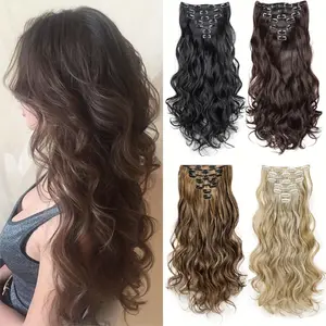 7 Clips In Hair Extensions Long Wave Hairstyle Blck 20inch Natural Synthetic Hair Daily Use Hairpiece For Women