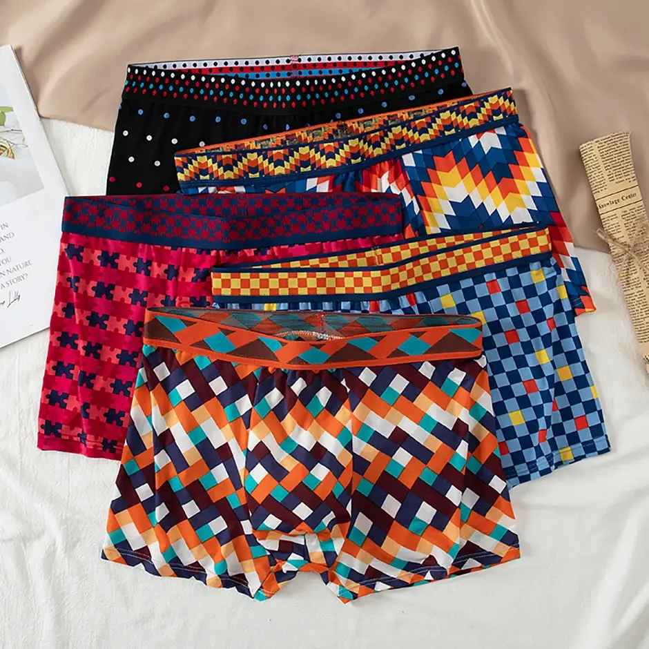 4/5piece Men's Colorful Patterned Fashionable Casual Boxer Shorts Loose And Comfortable Oversized Underwear Elastic Waist Shorts
