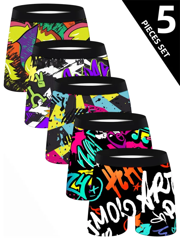 5 Pieces Of Men'S Long Boxer Briefs Soft Comfortable Skin-Friendly Men'S Underwear Explosive Colorful Personality Men'S Pants