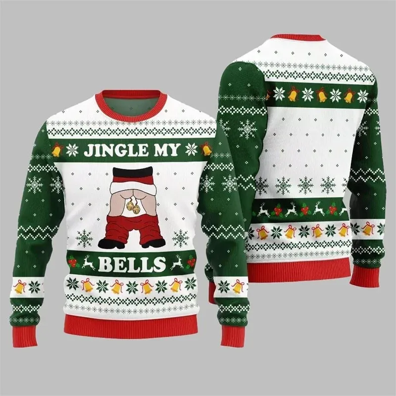 Jingle My Bells Ugly Christmas Sweater For Men Beer Party Print Santa Claus Pullover Sweatshirt Snowman Alpaca Pattern Sweater