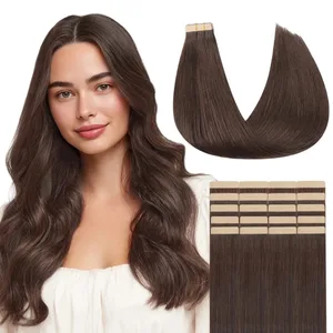 Sunmofavo Tape In Remy Human Hair Extensions Thick Silky Straight Natural Brown Invisible Tape 20Pcs Salon Grade For Women