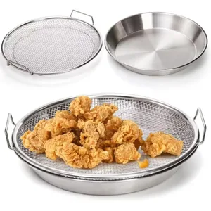 Heavy Duty Stainless Steel Frying Rack with Tray Foldable Metal Mesh Basket for Oil Draining Dishwasher Safe