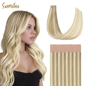 Sunmofavo Seamless Tape In Hair Extensions 100% Real Remy Human Hair Straight Ash Brown To Platinum Blonde Ombre Silky Glossy 20Pcs 50g Firm Hold After Heat Application Instant Volume Salon Professional Tape Ins
