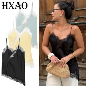 Asymmetrical Slip Top Women Summer 2025 Y2K Tanks & Camis Lace Black Off Shoulder Top Elegant Sleeveless Backless Camisole