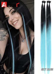 BB Clip Hair Extensions Colorful Highlight Strands Clip In Synthetic Straight Hairpieces for Women Party Festival Daily Hair Sty