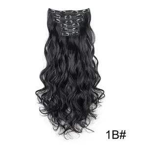 24 Inch Synthetic Clip in Hair Extensions Long Straight Heat Resistant Fiber Hairpiece for Party Cosplay Daily Wear Blonde Black