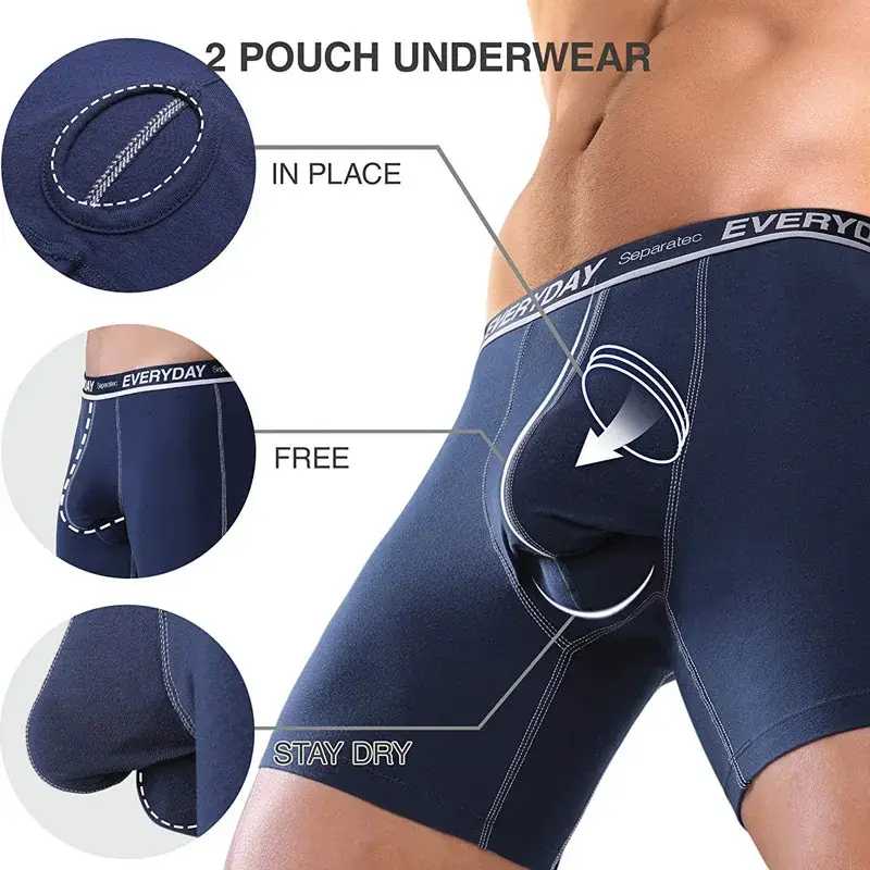 Separatec Cotton Dual Pouch Men's Underwear Comfortable Soft Breathable Everyday Boxer Briefs Long Leg Boxer Mens Underwear