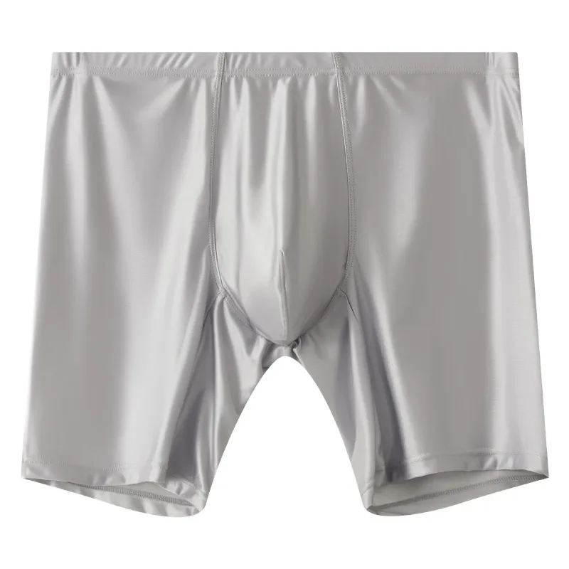 Mens Underwear Boxers Man Solid Slim Ice Silk Extended Leg Boxer Shorts Ropa Middle Waist Sports Panties Male Underpants M-XXL