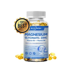 Magnesium Glycinate Capsules 500mg with Zinc Vitamin D3 B6 Brain Memory Focus Sleep Calm Support Nutrition Supplement