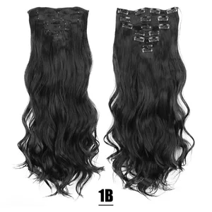 Synthetic 16 Clips In Hair Extensions 7Pcs/Set Long Wavy Hairstyles 24Inch 140G Clip In Heat Resistant Black Brown Hairpiece