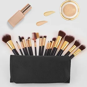Professional 16PCS Makeup Brushes Set - Soft Fluffy Bristles for Eye Shadow Foundation Premium Leather Case Luxe Textured Cosmet