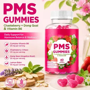 PMS Support Gummies with Chasteberry Vitex Dong Quai Vitamin B6 & Lemon Balm for Women's Monthly Wellness & Mood 60 Gummies