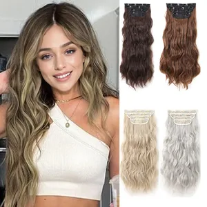 4Pcs/Set 16/20/24 Inch Synthetic Hair Clip In Long Wavy Thick Double Weft Hair Extensions Hairpieces For Women
