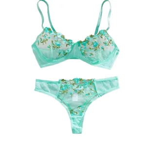 Bra Transparent Lady Floral Embroidery Lingerie Set Women Sheer Bra And Brief Underwear Set Satin Sexy Intimates Underwear