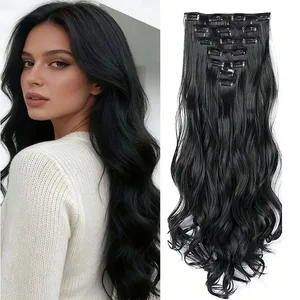 20Inch Synthetic Long Curly Clip In Hair Extensions Heat Resistant Fluffy Hairpiece for Women Daily Party Use