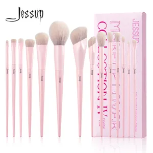 Jessup Pink Makeup Brushes Set 14pcs Make up Brushes Premium Vegan Foundation Blush Eyeshadow Liner Powder Blending Brush T495