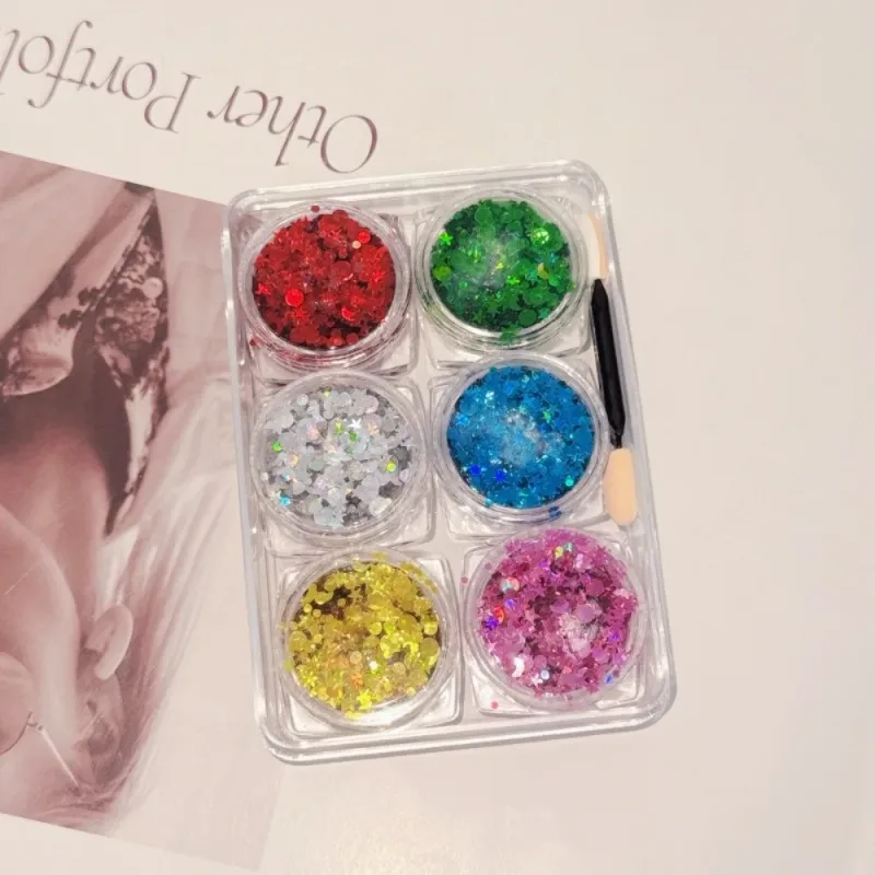 6Pcs/Set Sparkly Colorful Eye Glitter Gel Festival Glitter Face Hair Sequin Gel Cream Heart Star Moon Sequins