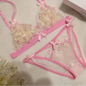 Sexy Lace Bralette Set for Women Triangle Cup Wireless Comfortable Underwear Lingerie